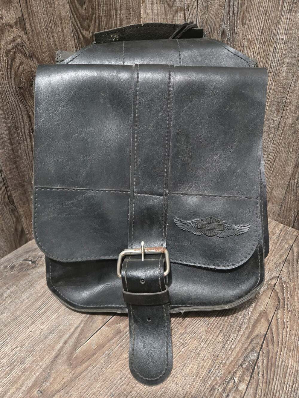 Vintage Harley-Davidson Throw-Over Leather Saddlebag with buckles